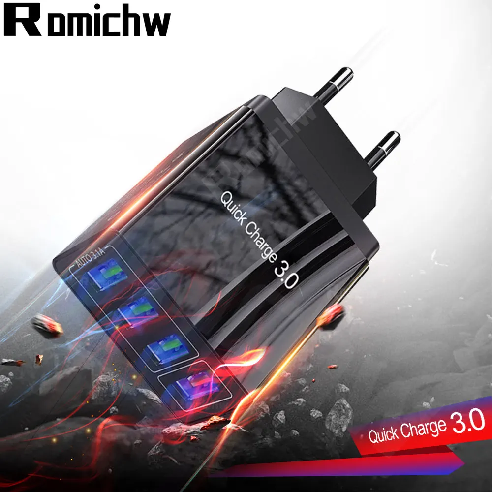 Romichw USB зарядное устройство Быстрая зарядка 3,0 быстрое зарядное устройство QC3.0 мульти штекер Адаптер настенный мобильный телефон зарядное устройство для iPhone samsung Xiaomi