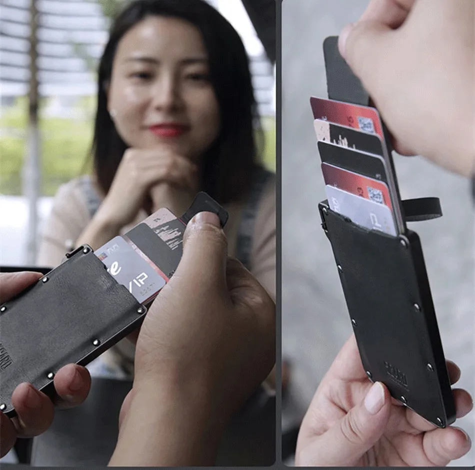 DIENQI мужской алюминиевый кошелек для карт из натуральной кожи тонкий визитница кошельки винтажные RFID Блокировка роскошный держатель для кредитных карт