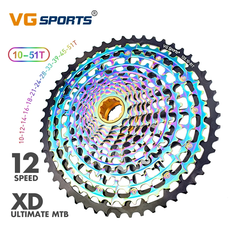 

VG Sports-Colorful MTB Freewheel, 12 Speed, 10-51T, Ultimate Bike Bicycle Cassette, Wear-Resistant Cycling Sprocket, 12V