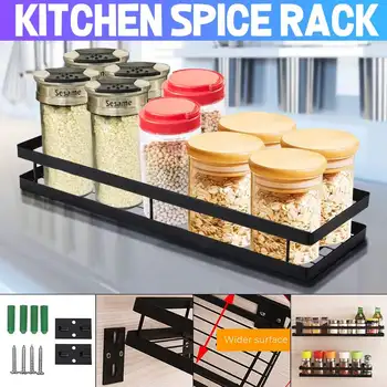 

Kitchen Bathroom Door Wall Mount Storage Shelf Black Painted Pantry Holder Cabinet Organizer Shelves Spice Rack Storage