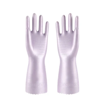 

Latex Washing Clothes Dishwashing Kitchen Waterproof Anti-Skid Housework Warm Plus Velvet PVC Flocking Cleaning Gloves S(Light P