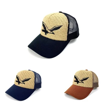 

New Men's Linen Rope Woven Baseball Cap Ladies Outdoor Breathable Sun Hat Embroidery Eagle Trucker Youth Cap Youth Cap Hat 2020