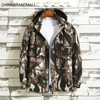 

Autumn Men Plus Fat Plus Size Leisure Coat Young Men Fat Man Camouflage With Cap Jacket Shirt Male