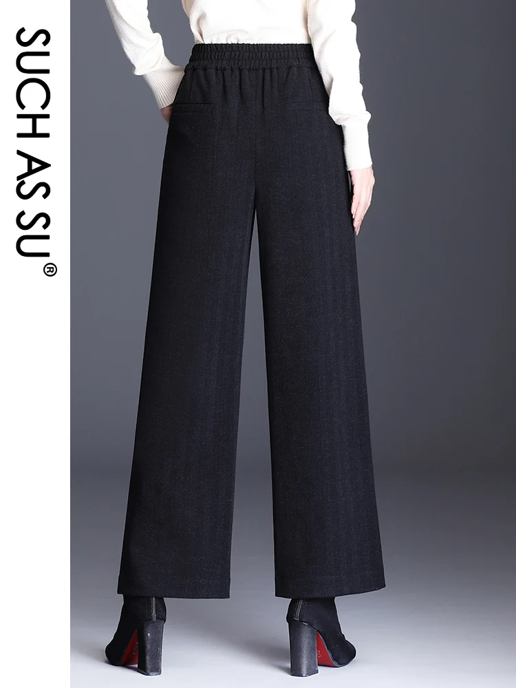 Новые осенние зимние Широкие штаны для женщин s черные полосатые брюки с высокой талией для женщин S-4XL размера плюс свободные женские штаны
