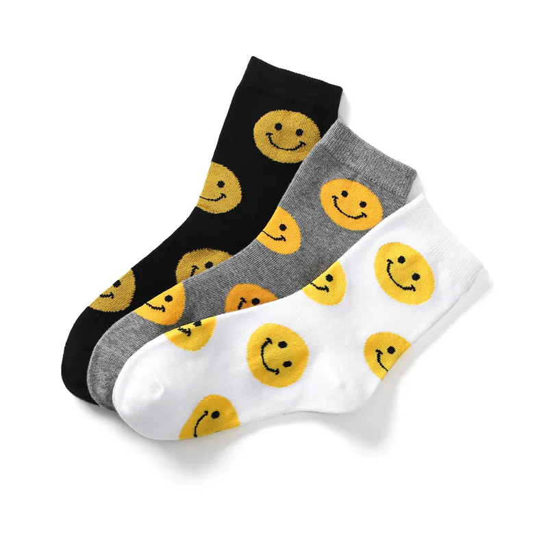 

1 Pair of Cute Cartoon Smiling Face Socks Female Autumn and Winter 3-color Printing Sweat-absorbent Deodorant Cotton Socks 3542