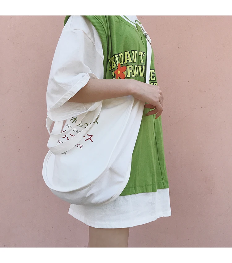Angelatcracy/2019 Новое поступление, Простой японский холст с буквенным принтом, белое плечо, большой Модный женский чехол для мусора, сумка для