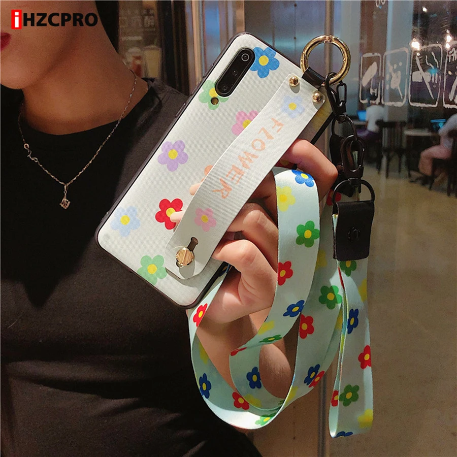 

Cases For Xiaomi 9 Mi 8 Lite SE Back Cover For Xiaomi Redmi Note 5 Note 7 Flower Necklace Wrist Strap Lanyard Necklace Holder