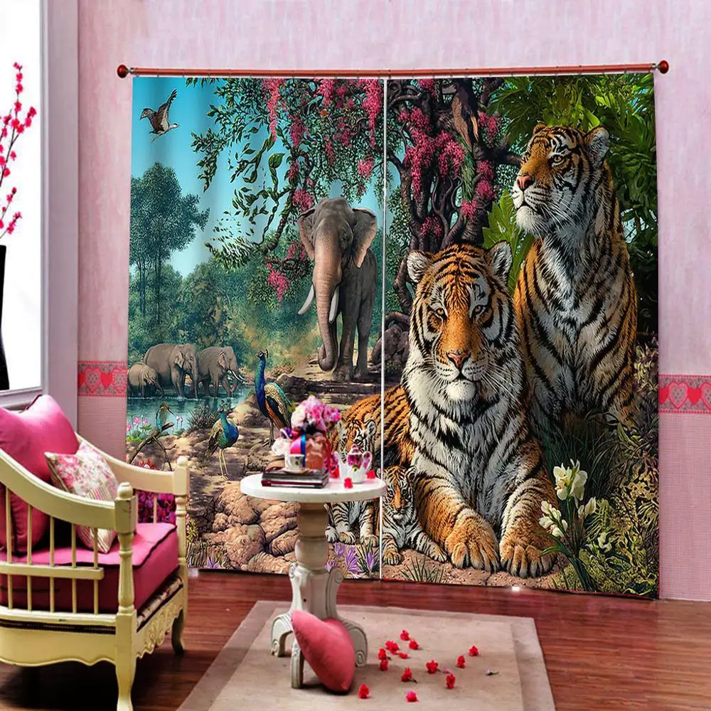 3d photo custom Curtains Forest animal Tiger Curtain Creative Home Interior Drapes For Bedroom Living Room | Дом и сад
