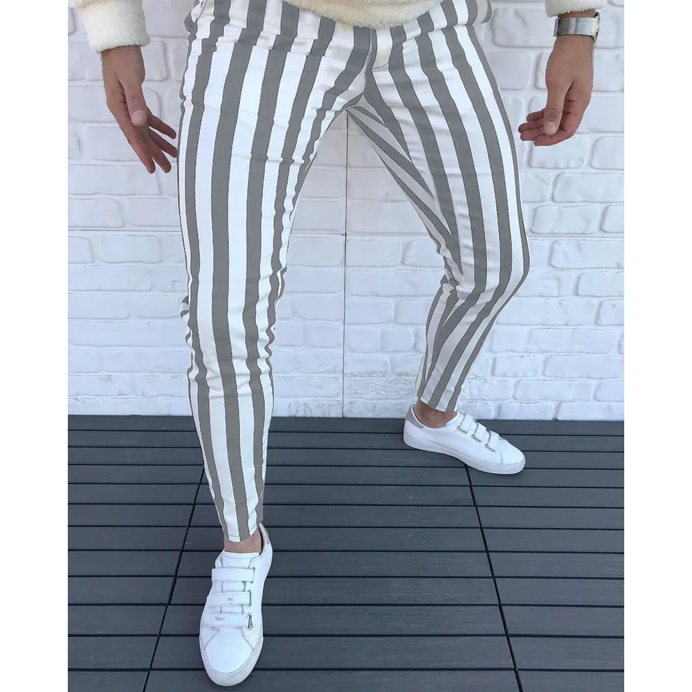 Men Striped Pants Business Suits Pants Skinny Long Pants British Slim Fit  Pencil Pants Casual Man Trousers | Wish