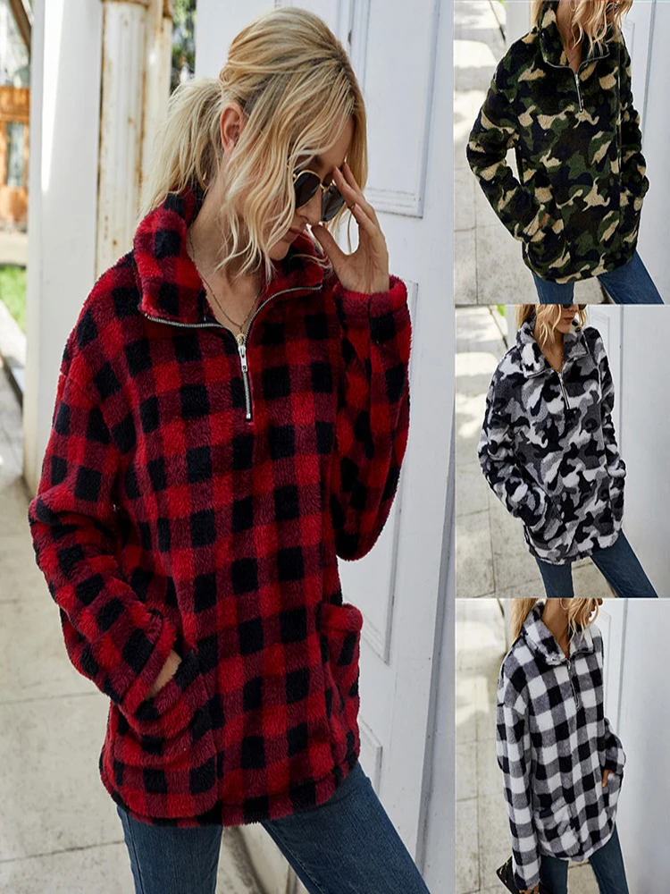 

Free Shipping Women's Tops Winter New Product Checkered Jacket Thicken Special Sale Casual Slim Femme Fashion Zipper