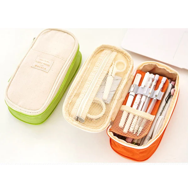 

Telescopic Macaron Color Pencil Case Large Capacity Zipper Canvas Makeup Stationery GV99