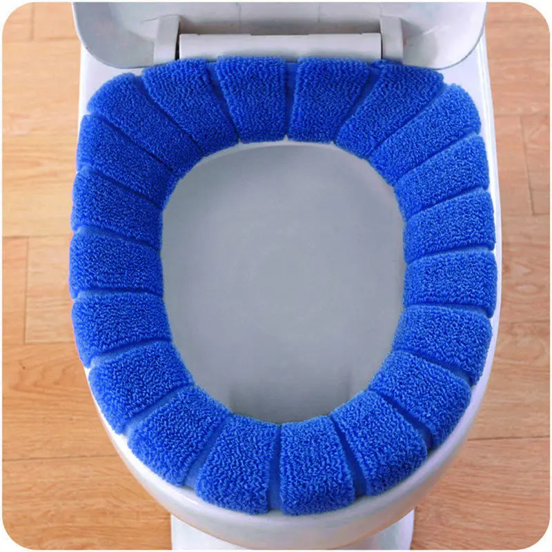 Хорошее качество, зимний теплый вельветовый чехол для унитаза на липучке, кожаный водонепроницаемый коврик для ночного горшка, туалетное кольцо - Цвет: Dark Blue