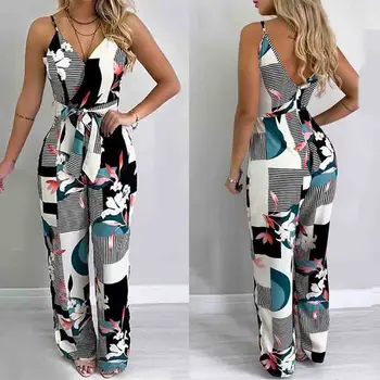 

Women Print Rompers Jumpsuits Summer Sexy V-neck Sling Long Jumpsuits Looose Ladies Clubwear Playsuit Bodycon Party Plus Size