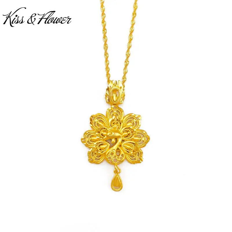 

2022 Изящные Ювелирные изделия KISS & FLOWER NK59, оптовая продажа, Модный женский подарок на день рождения, свадьбу, ожерелья с золотым кулоном в виде павлина 24 карата