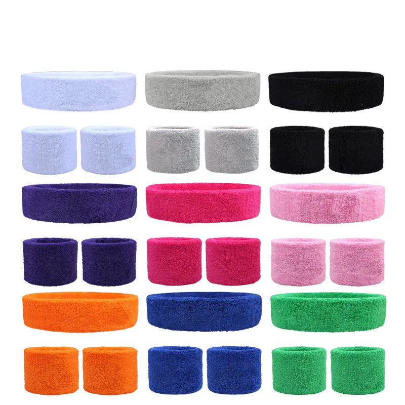 2PCs Wrist Sweatband+1PC Headband Elastic Sport Wristband Gym Wrist Brace Support Sweat Band Tennis Volleyball Protector