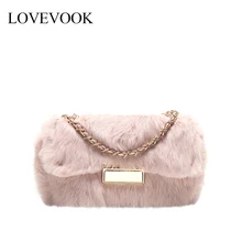 Женская сумка на плечо LOVEVOOK, модная сумка из натурального кроличьего меха, сумки через плечо для дам с цепочкой, Маленькая женская сумка-мессенджер для зимы