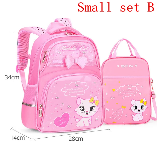 Waterproof Children School Bags Cartoon Cute Princess Backpacks Orthopedic Kids Book Bags for Teenage Girls Schoolbags Mochila Small set B
