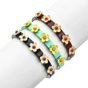 

ZMZY Luxury Brand Boho Bracelet & Bangles Enamel Flower Charm Bracelet Stretch Tile Beads Bracelets For Women Diy Jewelry Gifts