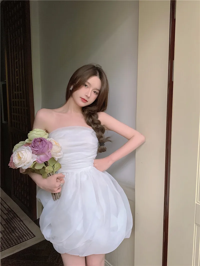 Sleeveless Mesh Solid Dress Female 2021 Summer Elegant Mini Dress Korean Sweet Women Casual Evening Party Kawaii One Piece Dress