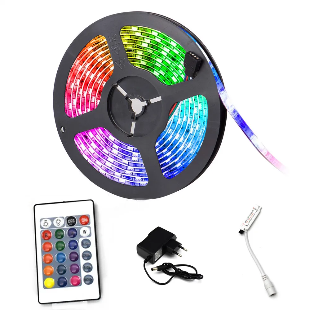 

LED Strip Lights Waterproof 16.4 Ft SMD5050 RGB 300 LED Flexible Rope Lighting with 24key IR Remote Control and 12V Power Supply