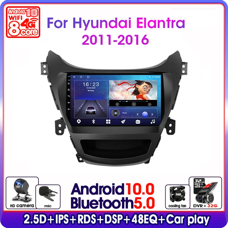 Автомагнитола на Android 10 0 для Hyundai Elantra Avante I35 2011-2016 мультимедийный видеоплеер