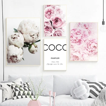

Fashion Blush Pink Wall Art Peonies Print Coco Quote Posters and Prints Canvas Painting Pictures Living Room Bedroom Decor