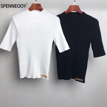 

SPENNYMOOR Designer Brand Autumn Fashion Knitting Tops Women High-End Black White Half Sleeve Sweater Pullover