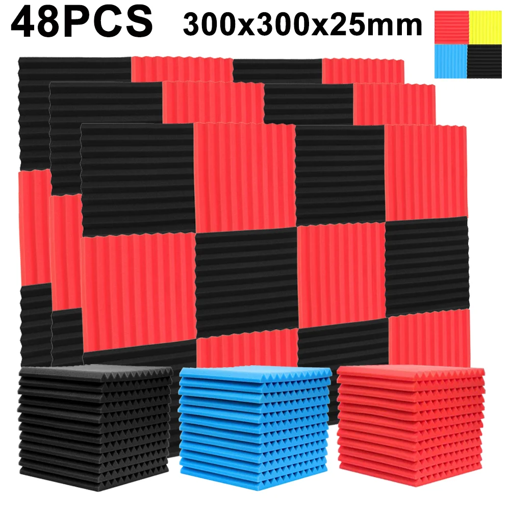 Espuma acústica de insonorizado, paquete de 48 unidades de 300x300x25mm, con cuña, Panel de sellado de goma para estudio en casa - AliExpress