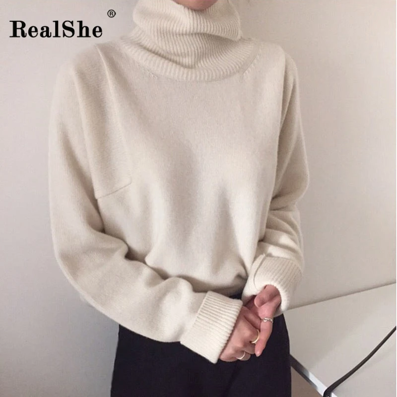 RealShe водолазка свитер женский длинный рукав однотонный Свитера для девушек весна