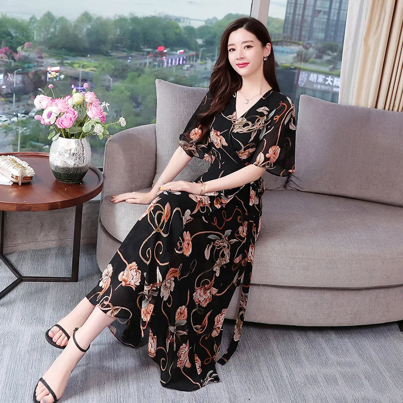 

Important Imitated Silk Fabric Dress Faux Mulberry Silk Big Brand 2019 Spring Summer New Style Ozhouzhan Bohemian Style