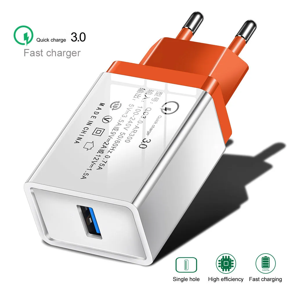 

QC 3.0 USB Charger Quick charge 3.0 for iphone Samsung Xiaomi Huawei EU Adapter Charging Mobile Phone Charger Micro USB C Cable