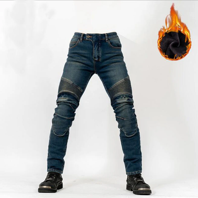 Pantalones vaqueros de Kevlar para motocicleta, resistentes al más Cachemira, resistentes caídas, con rodilleras, para invierno, - AliExpress
