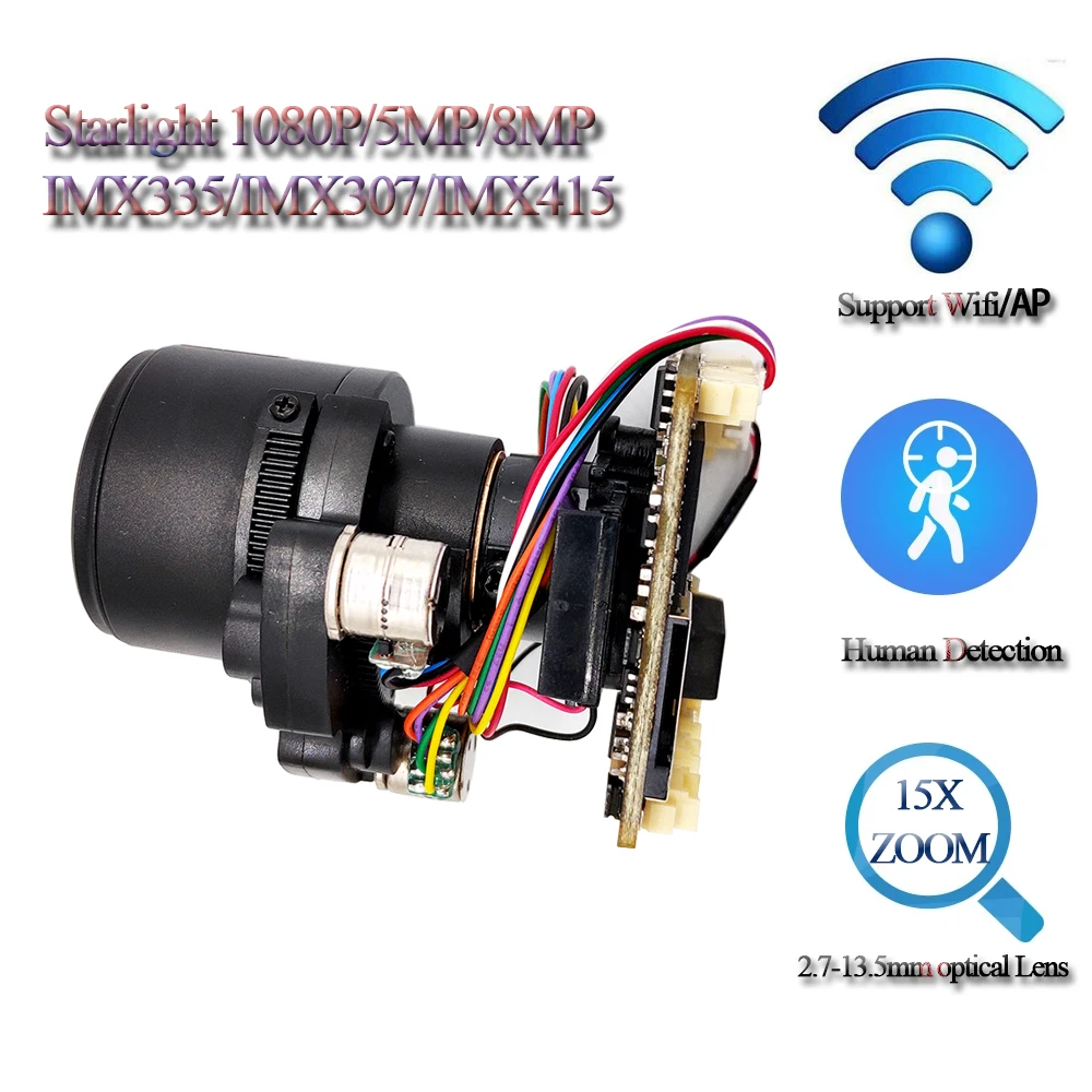 H.265 5MP/8MP Starlight Wifi IP PTZ Camera Module 5X Zoom 2.7-13.5mm Lens Wireless Video Surveillance Camera Board 4K IPCam 60fps 50fps 2mp super starlight ip board camera module 3x zoom auto focus auto iris lens imx385 high speed photograph