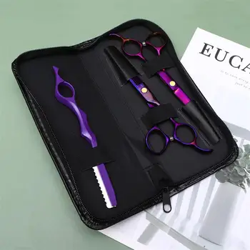 

1 Set Haircut Tools Kit Flat Scissors Tooth Scissors Leather Bag Hair Thinning Razor Adjustment Sheet For Barber Salon Home