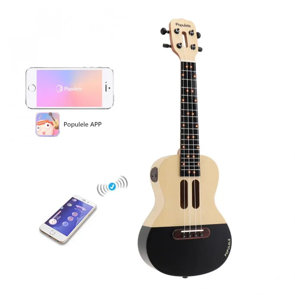 Populele U1 23 дюймов Смарт концертная Гавайская гитара из дерева ели акустическая 4 струны гитара с приложением обучение
