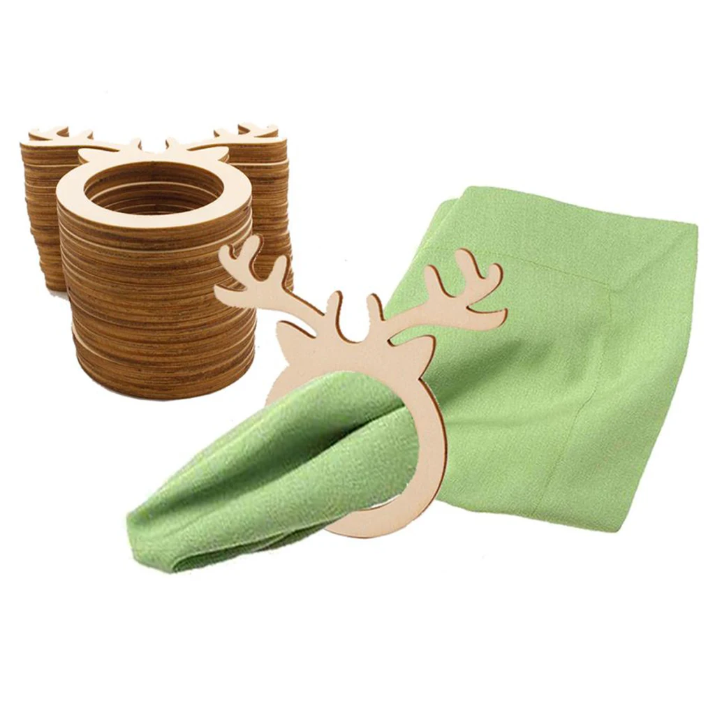 10pcs Wooden Deer Head Napkin Holder Rings F/ Banquet Christmas Luncheons