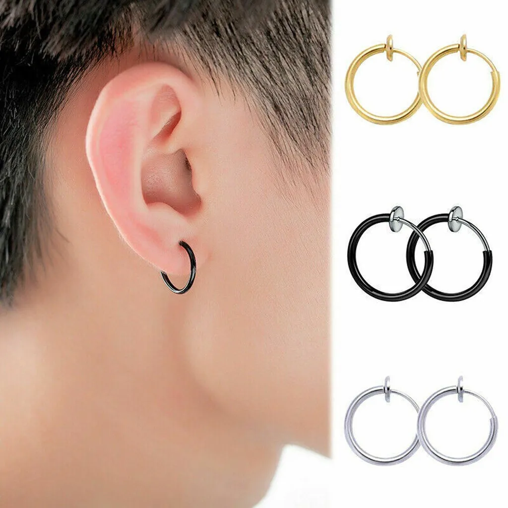 Pendientes de Clip para hombre y mujer, aretes retráctiles, sin necesidad de Piercing, clásicos, de Hip-hop, novedad