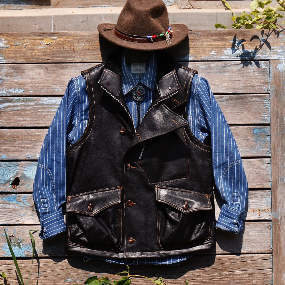 CDJ-9 AVFLY Super! Read Description! Asian Small Size Mens High Quality Genuine Goat Leather Vest Stylish Waistcoat | Мужская одежда