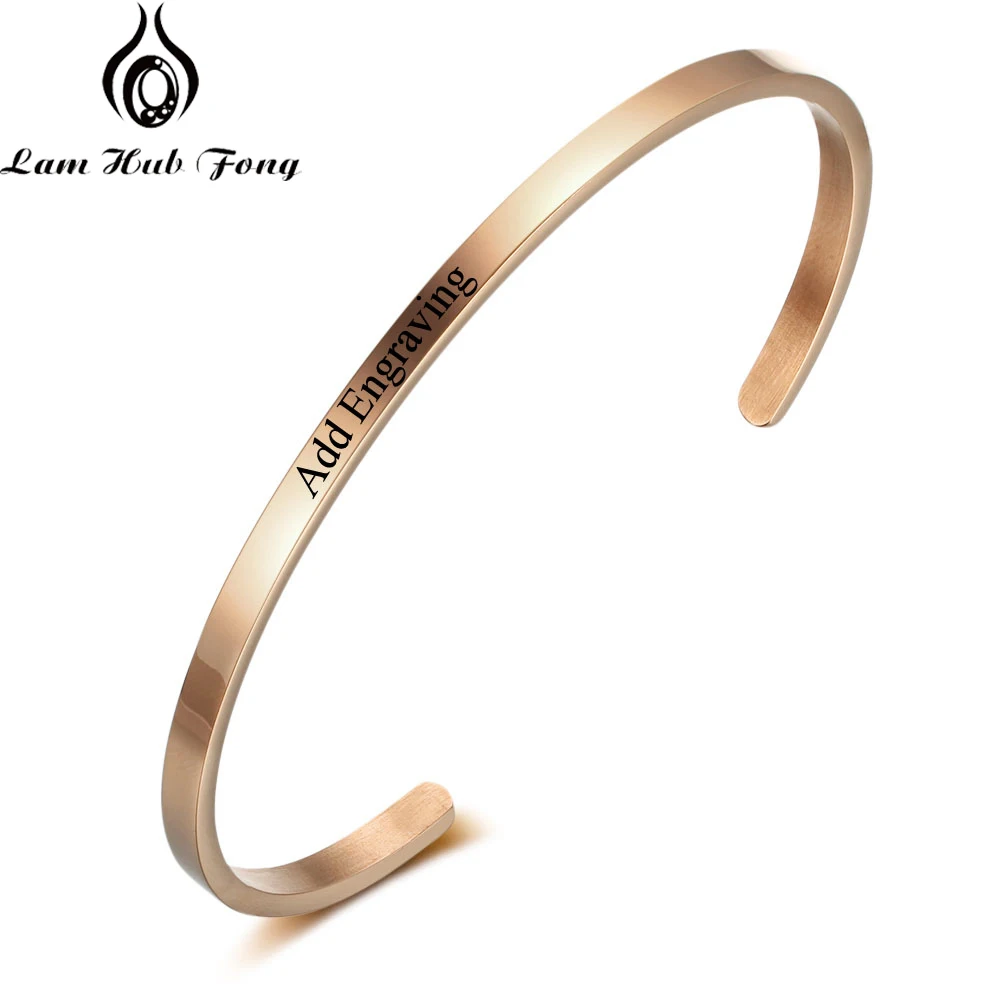 

Personalized Cuff Bracelet Customized Engraved Name Bracelets Bangles 4 Color Stainless Steel Gift for Men Women (Lam Hub Fong)