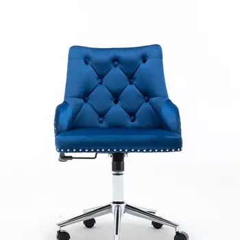 

Furniture Home High Back Office Chair with pull ring, Modern Design Velvet Desk Task Chair with Arms in Study Bedroom (Blue)