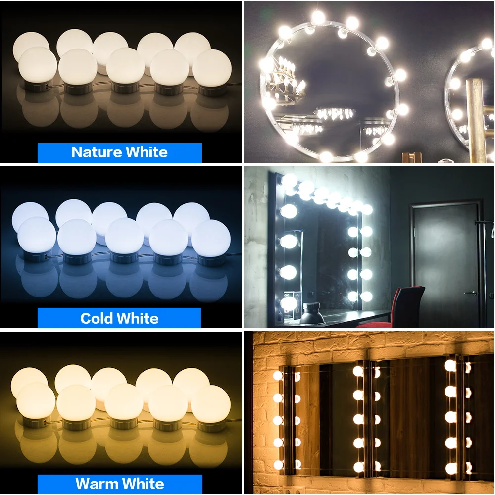

USB Vanity Light LED Mirror Makeup Light LED Wall Lamp Bedroom Make Up Lamp Dimmable LED Dressing Table Lighting 2 6 10 14Bulbs