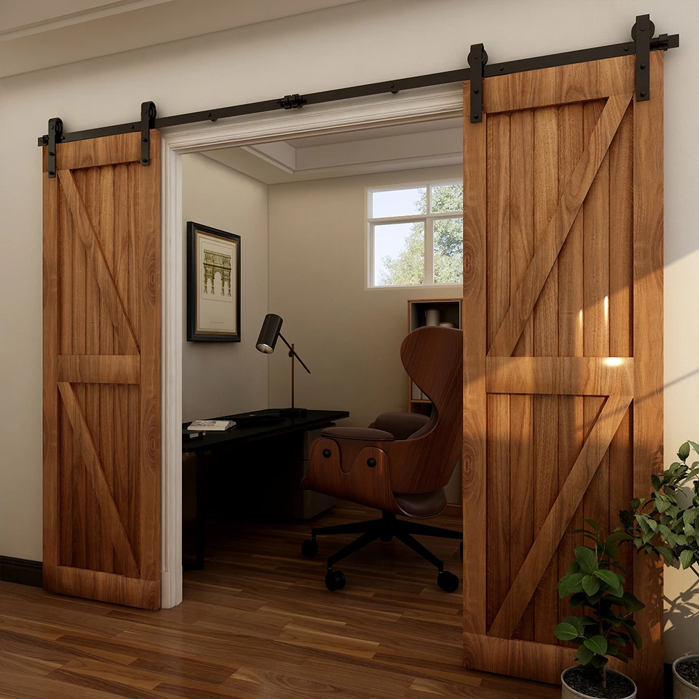 Tsmst Sliding Barn Door Hardware Kit Rail System & 2 Floor Guide J