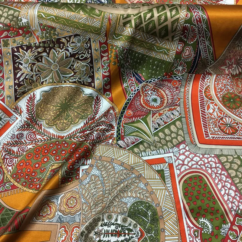 

2021 шелковая ткань Новинка богемный стиль для отпуска цветочный принт стрейч шелк атлас шелк тутового шелкопряда ткань для платья