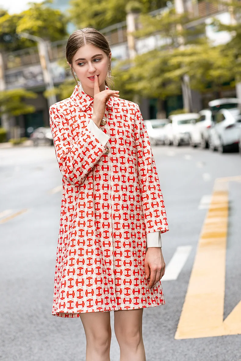 

Chic women's print loose overcoat 2019 Fall/winter elegant Trench coat Women's wind coat A729