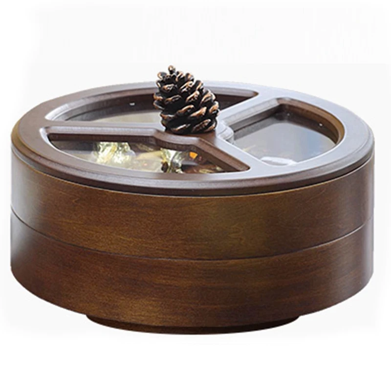 

Europe Solid Wood Divider Cover Dry Fruit Box Living Room Creative Melon Seeds Confectionery Plate Home Dry Fruit Plate