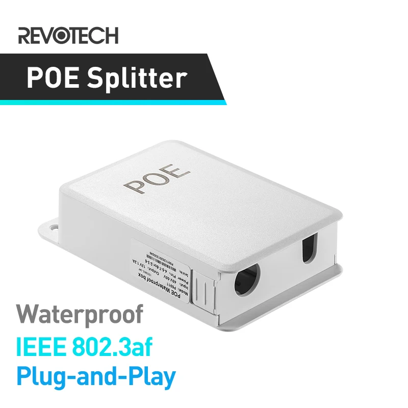 Divisor PoE impermeable para exteriores IEEE 802.3af 10/100Mbps de potencia sobre Ethernet para cámara IP, transferencia POE de 48V 12V/1.2A
