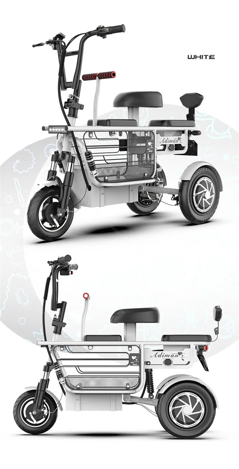 10 Inch Mini Electric Scoooter Three Wheel Electric Scooters With Backshift System 48V 350W 30AH 25KMH Electric Adult Tricycle (15)