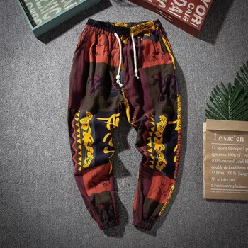

2020 New style Men's summer High quality cotton linen Casual pants/Male autumn Printed breathable Haroun pants Plus size S-4XL