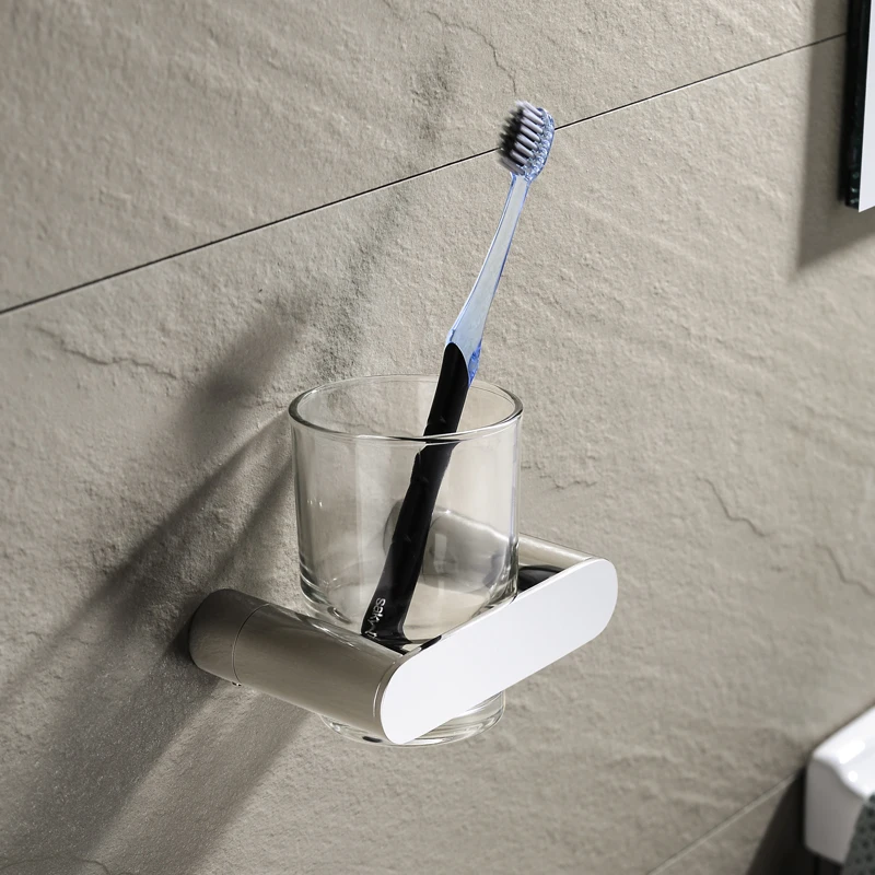 Polish Stainless Steel With Glass Cup Wall Mounted Toothbrush Holder Hotel Home Accessories Bathroom Bracket