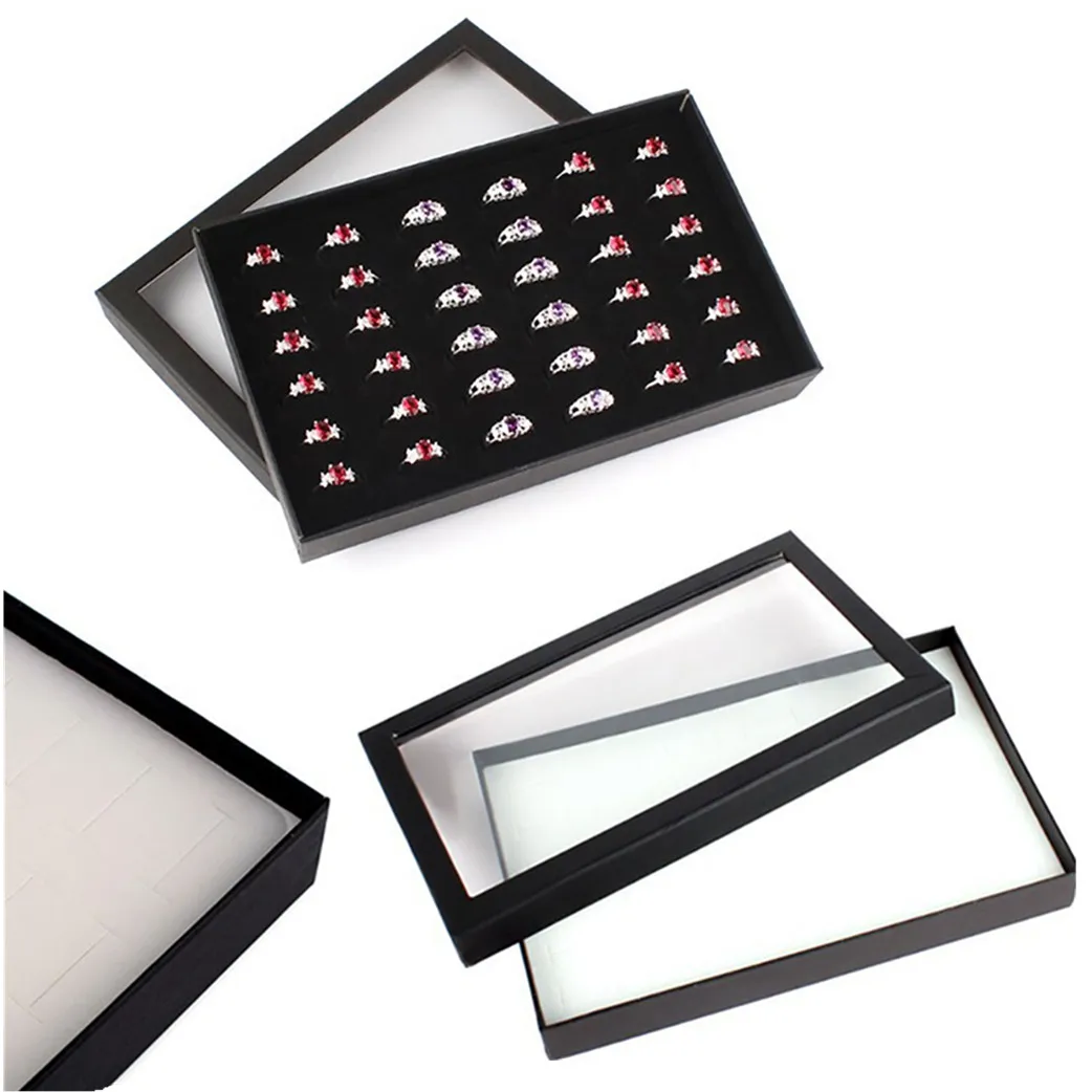 

Transparent Window PVC 36 Slots Ring Box Tray Storage Case Earrings Jewelry Display Holder Organizer Practical Show Case